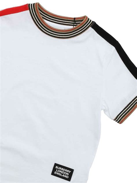 t shirt bianca burberry uomo con righe|Burberry T.